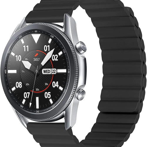 Magnetic Silicone Strap, black, on a watch, 3/4 front view