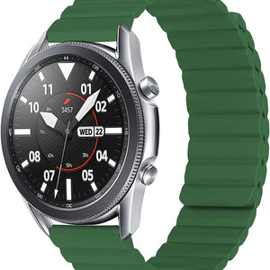 Magnetic Silicone Strap, green, on a watch, 3/4 front view