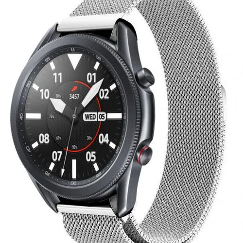 Milanese Strap, silver, on a watch, 3/4 front view