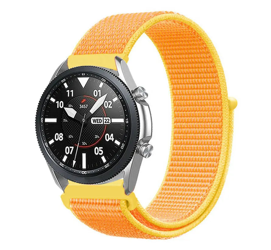 Nylon Strap, light yellow, on a watch, 3/4 front view