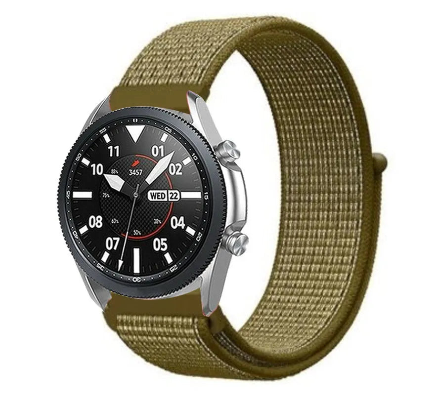 Nylon Strap, olive, on a watch, 3/4 front view
