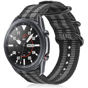 Nylon Buckle Strap, black/grey, on a watch, 3/4 front view