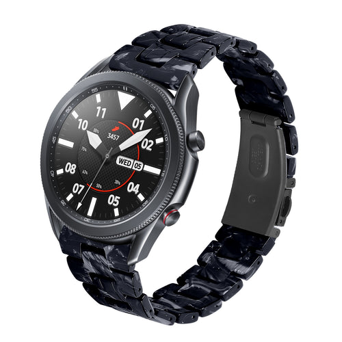 Metal Resin Strap, black/white, on a watch, 3/4 front view