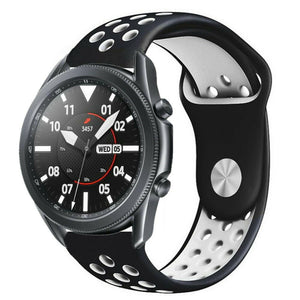 Silicone Sport Strap, black/white, on a watch, 3/4 front view