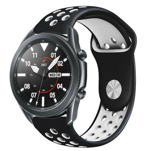 Silicone Sport Strap, black/white, on a watch, 3/4 front view