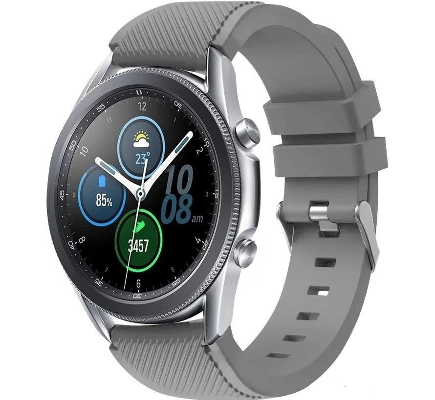 Twill Silicone Strap, grey, on a watch, 3/4 front view