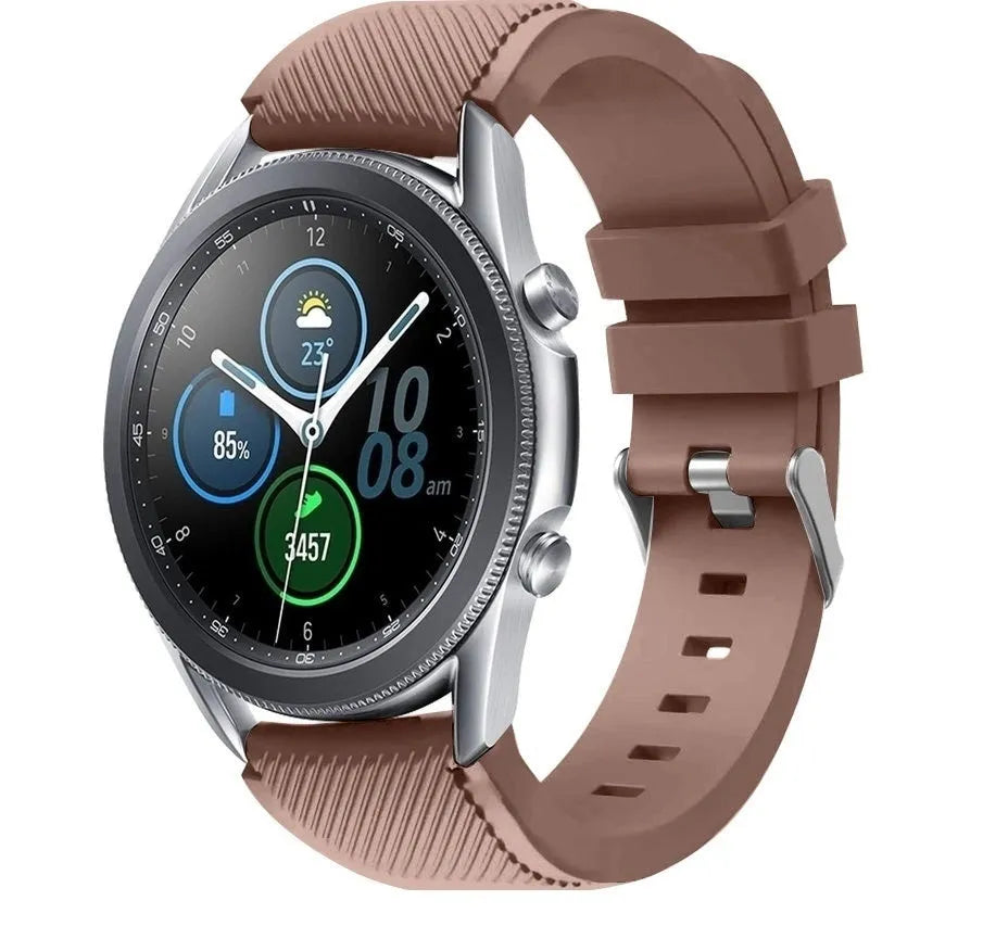Twill Silicone Strap, brown, on a watch, 3/4 front view