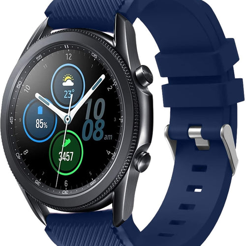 Twill Silicone Strap, dark blue, on a watch, 3/4 front view