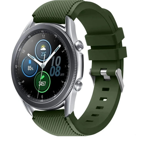 Twill Silicone Strap, army green, on a watch, 3/4 front view