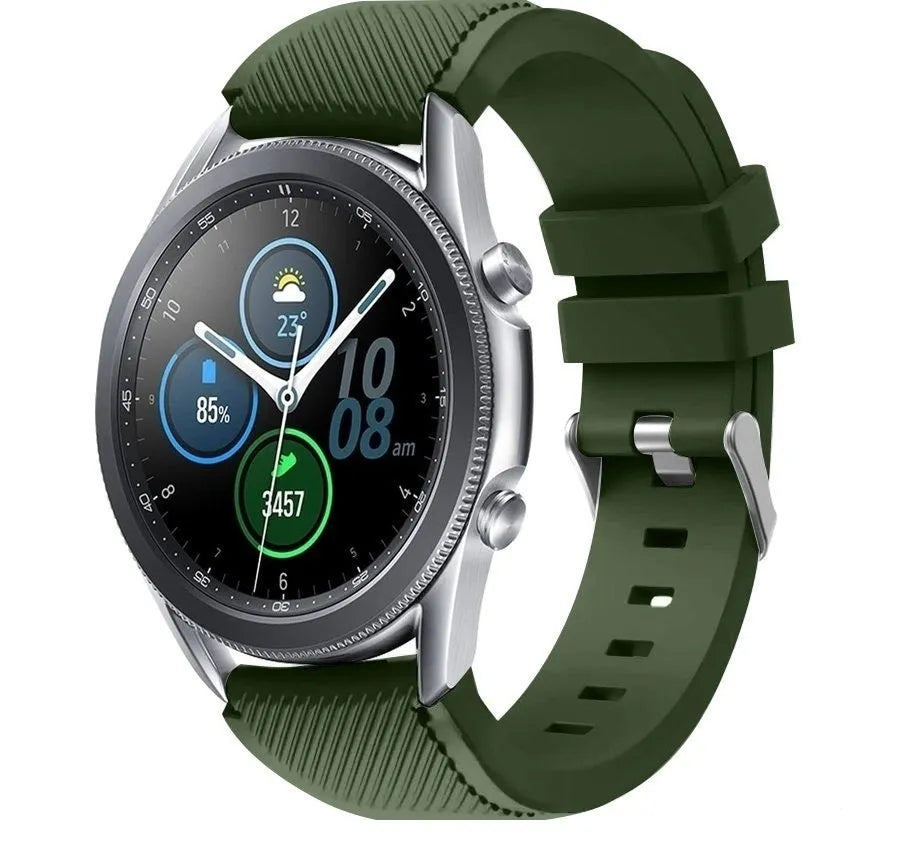 Twill Silicone Strap, army green, on a watch, 3/4 front view