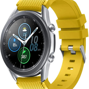 Twill Silicone Strap, yellow, on a watch, 3/4 front view