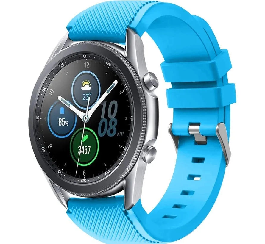 Twill Silicone Strap, light blue, on a watch, 3/4 front view