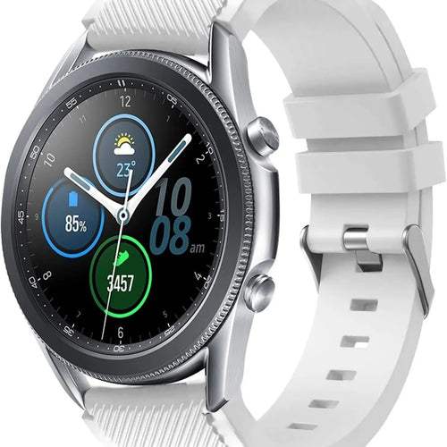 Twill Silicone Strap, white, on a watch, 3/4 front view