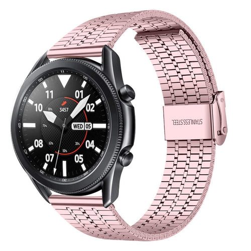Fine Steel Strap, pink, on a watch, 3/4 front view