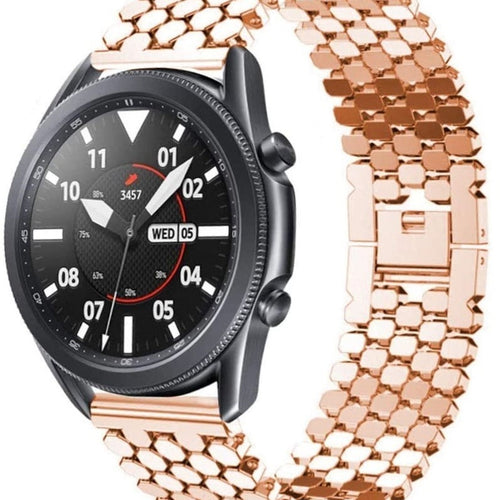 Steel Strap Hexagons, rose gold, on a watch, 3/4 front view