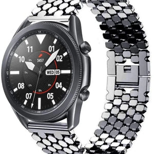 Steel Strap Hexagons, black, on a watch, 3/4 front view
