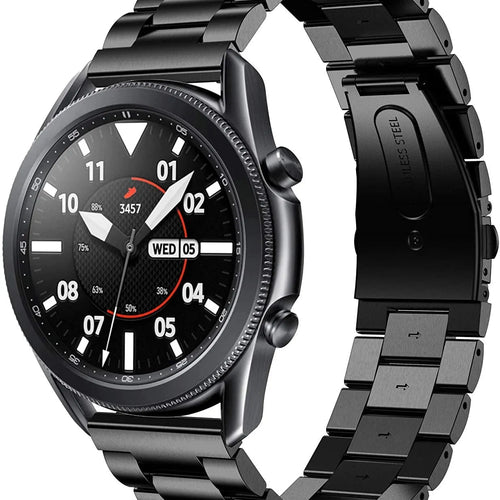 Steel Strap, black, on a watch, 3/4 front view