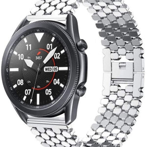 Steel Strap Hexagons, silver, on a watch, 3/4 front view