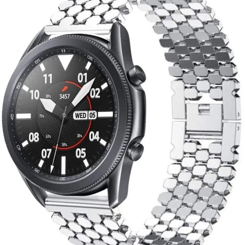 Steel Strap Hexagons, silver, on a watch, 3/4 front view