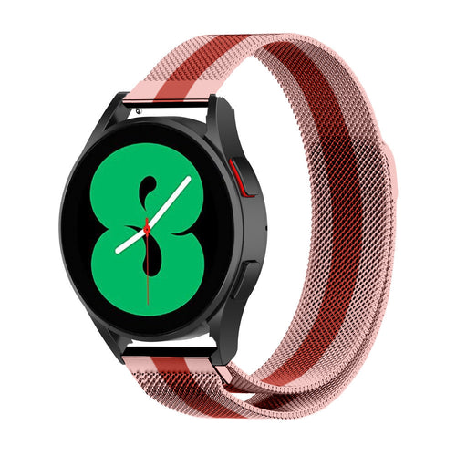 Milanese Strap, red/pink, on a watch, 3/4 front view