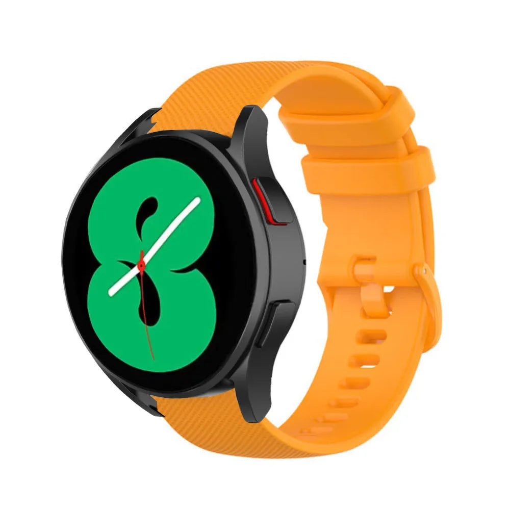 Premium Silicone Strap, orange, on a watch, 3/4 front view