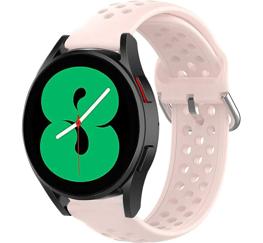 Breathable Silicone Strap, pink, on a watch, 3/4 front view