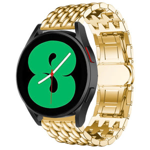 Steel Dragon Strap, gold, on a watch, 3/4 front view