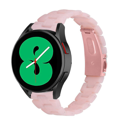 Metal Resin Strap, pink, on a watch, 3/4 front view