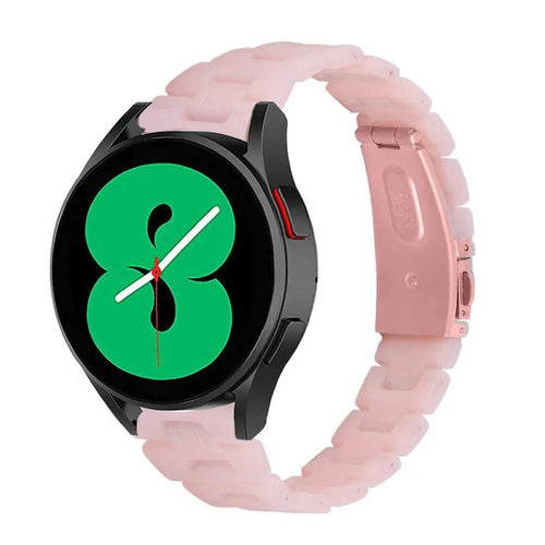 Metal Resin Strap, pink, on a watch, 3/4 front view