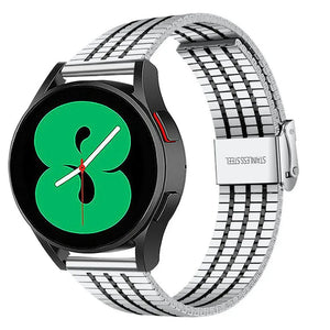 Fine Steel Strap, silver/black, on a watch, 3/4 front view