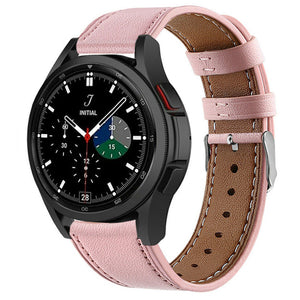 Modern Leather Strap, pink, on a watch, 3/4 front view
