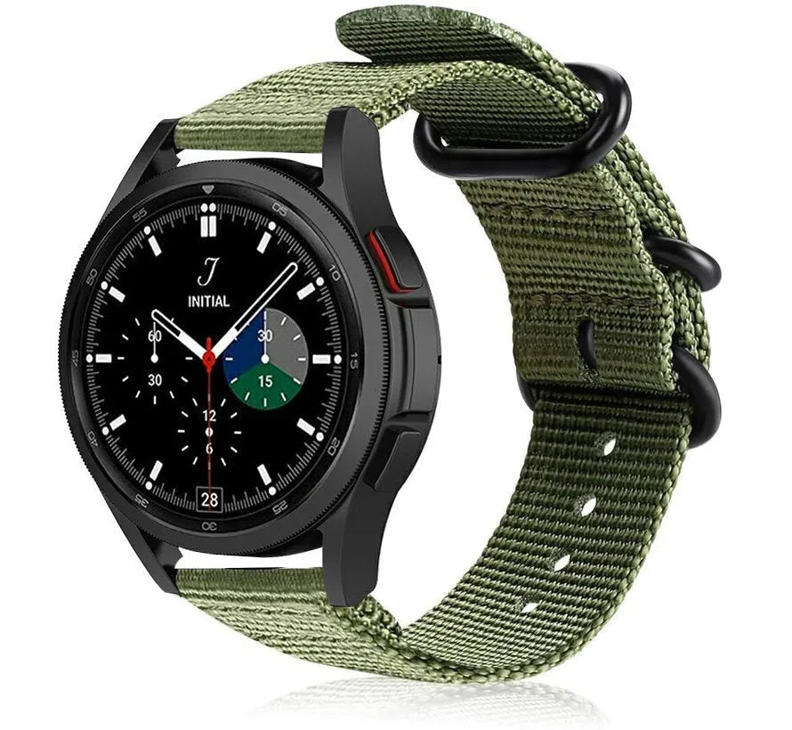 Nylon Buckle Strap, green, on a watch, 3/4 front view