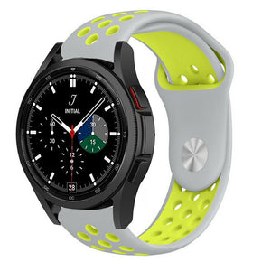 Silicone Sport Strap, grey/yellow, on a watch, 3/4 front view