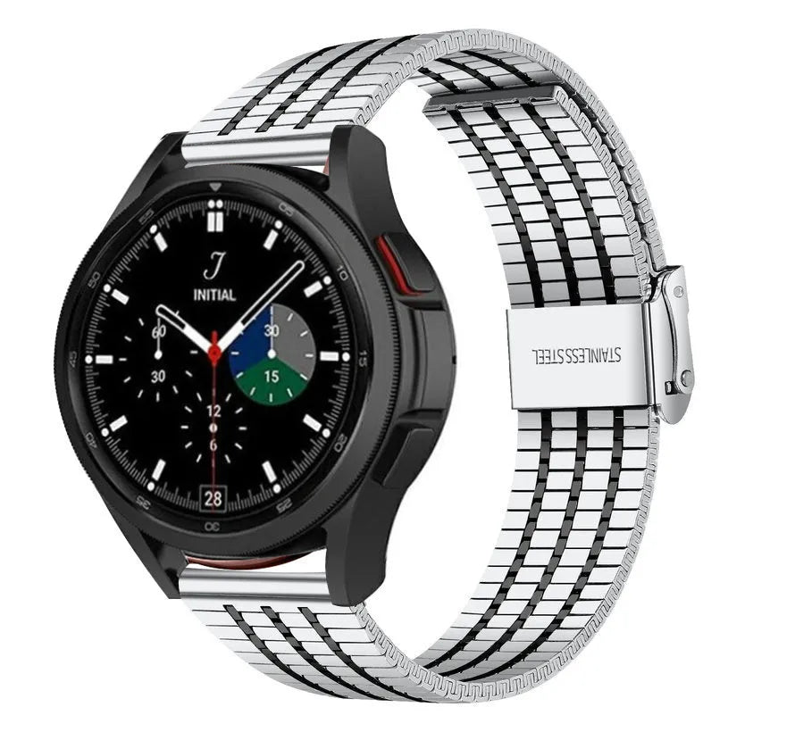 Fine Steel Strap, silver/black, on a watch, 3/4 front view