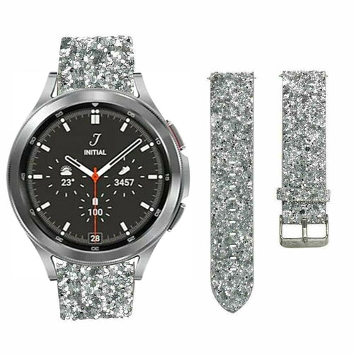 Leather Strap with Glitters, silver, on a watch, 3/4 front view