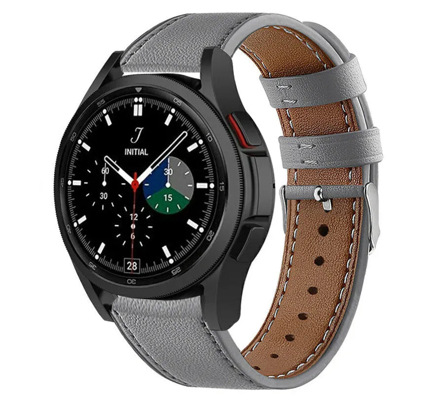 Modern Leather Strap, grey, on a watch, 3/4 front view