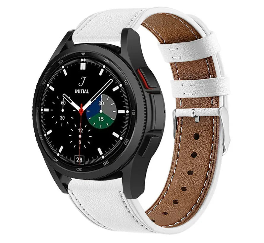 Modern Leather Strap, white, on a watch, 3/4 front view