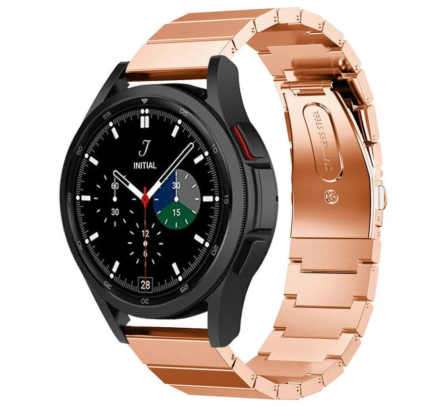 Premium Metal Strap, rose gold, on a watch, 3/4 front view