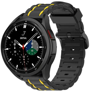 Silicone Strap 'Tough', black/yellow, on a watch, 3/4 front view