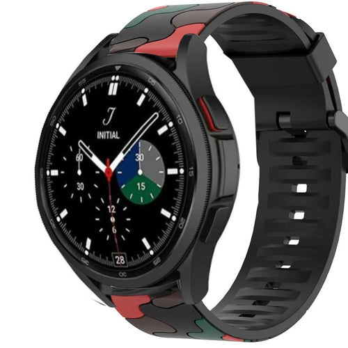 Silicone Camo Strap, red, on a watch, 3/4 front view
