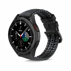 Leather / Silicone Strap, black, on a watch, 3/4 front view