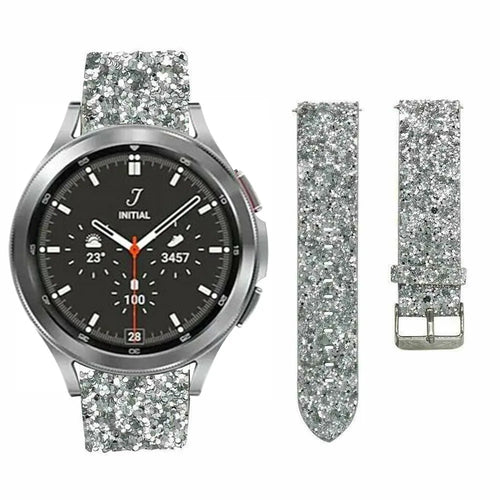 Leather Strap with Glitters, silver, on a watch, 3/4 front view