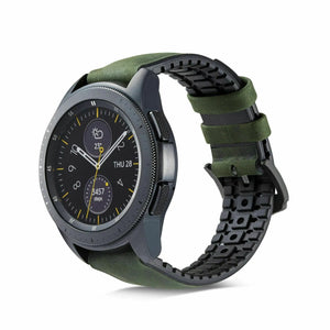 Leather / Silicone Strap, green, on a watch, 3/4 front view