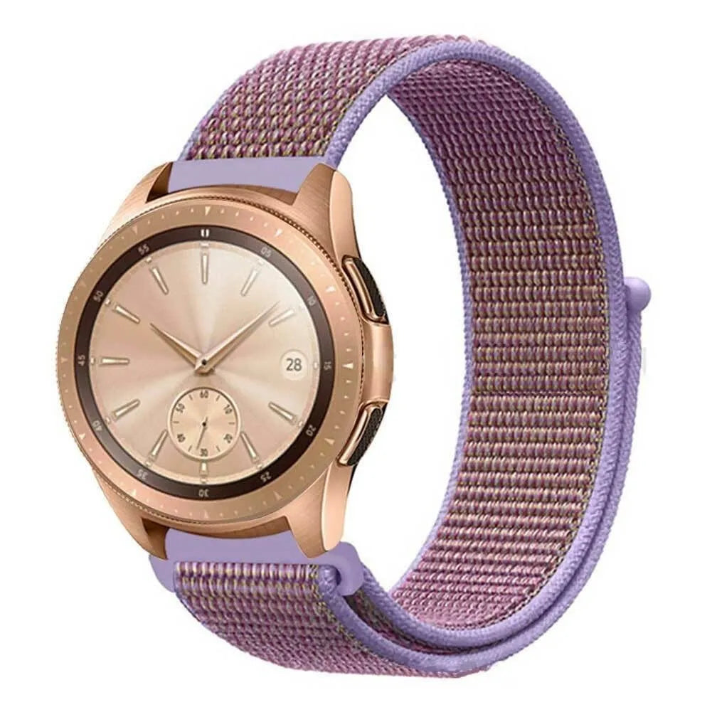 Nylon Strap, purple, on a watch, 3/4 front view