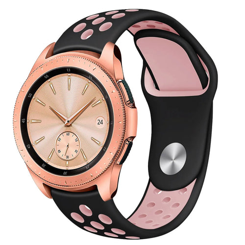 Silicone Sport Strap, black/pink, on a watch, 3/4 front view