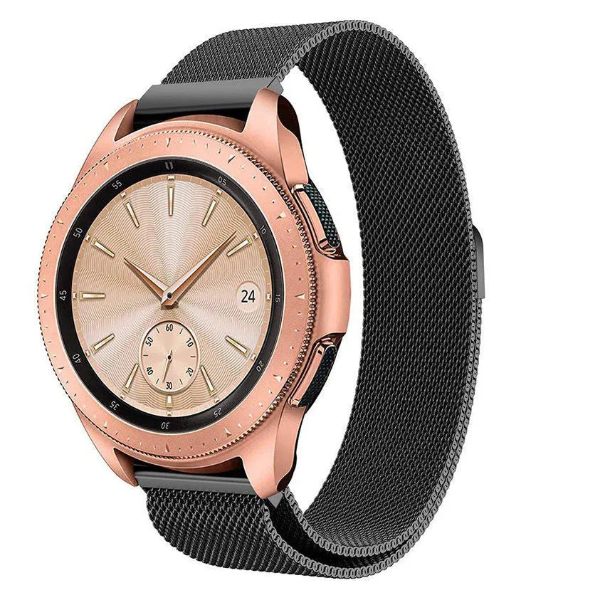 Milanese Strap, black, on a watch, 3/4 front view