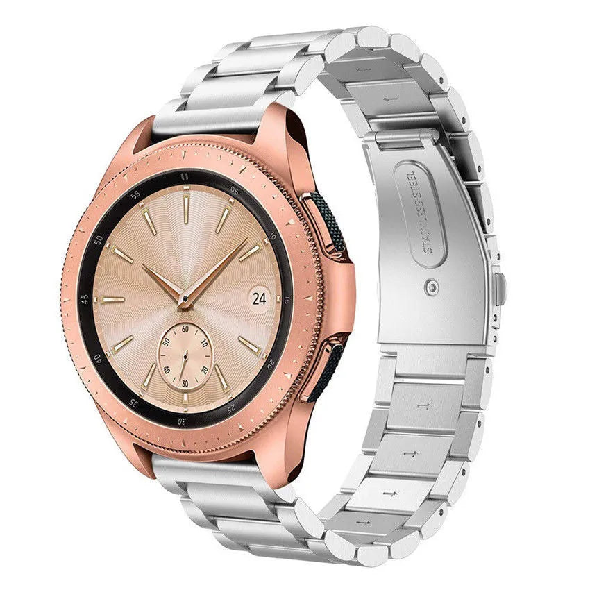 Steel Strap, silver, on a watch, 3/4 front view