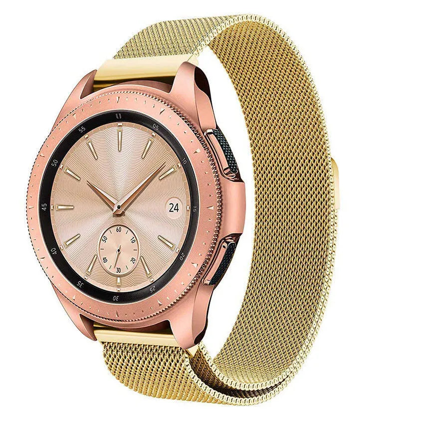 Milanese Strap, gold, on a watch, 3/4 front view