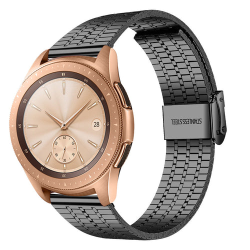 Fine Steel Strap, black, on a watch, 3/4 front view
