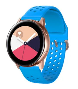 Breathable Silicone Strap, light blue, on a watch, 3/4 front view